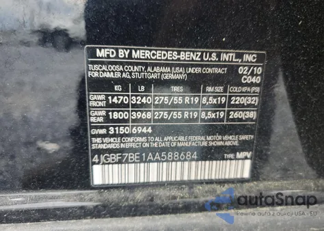 2010 Mercedes-Benz Gl 450 4Matic from USA, damaged, VIN 4JGBF7BE1AA588684